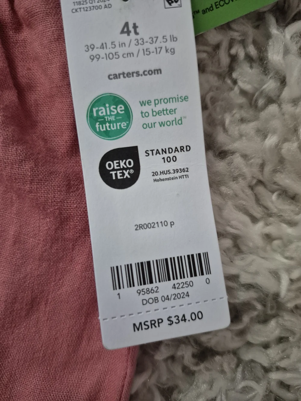 Carter's Rose Pink Elastic Waist Linen-Blend Pants